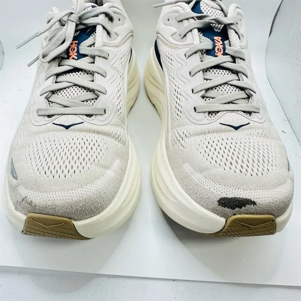 HOKA Bondi 9 Men's Running Shoes 'Stucco/Grout' White/Blue Size 11 D With Box